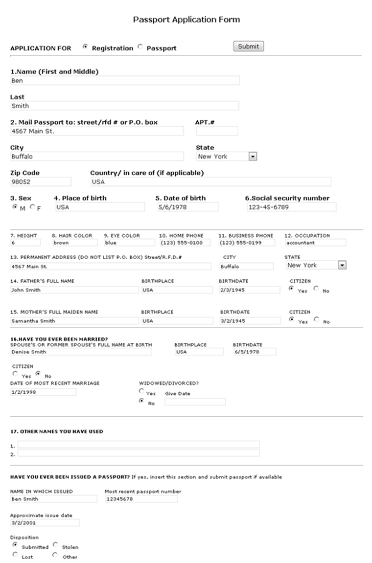 Modulo di richiesta Passport