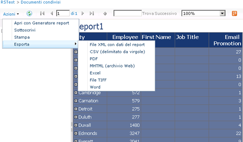 Barra degli strumenti e menu Azioni in SharePoint