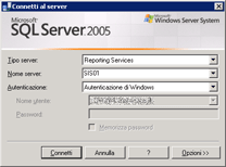 Finestra di dialogo di connessione al server di report