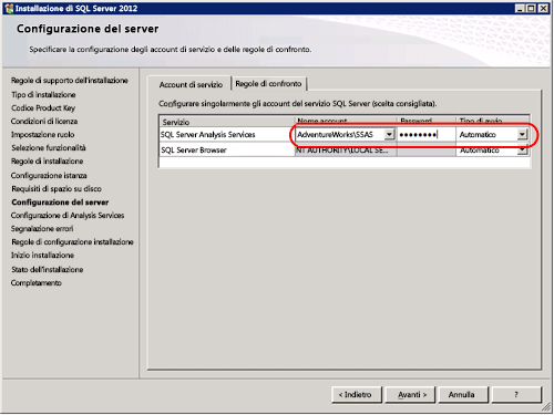 Pagina di configurazione del server, Installazione guidata di SQL Server