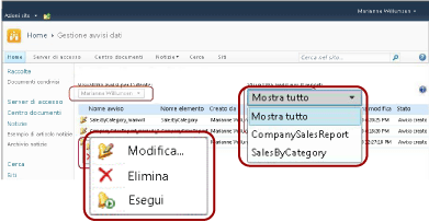 Funzionalità di Gestione avvisi per gli utenti di SharePoint