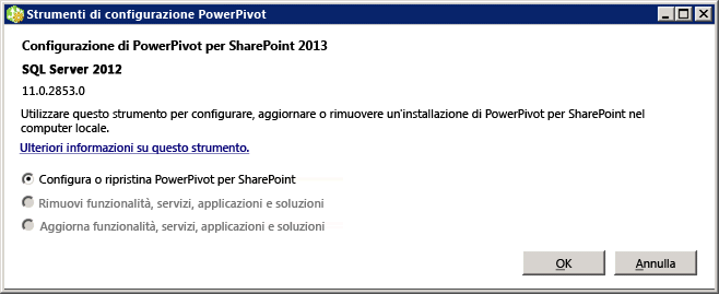 Strumento di configurazione di PowerPivot per SharePoint 2013