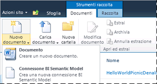 Sottomenu Nuovo documento in una raccolta di SharePoint