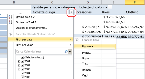 Elenco Filtri per date