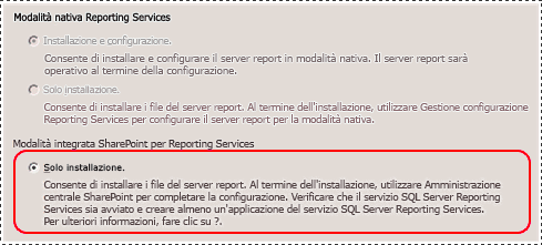 Installazione guidata di SQL Server- Pagina di configurazione di SSRS