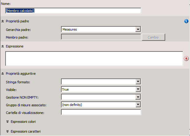 Form del riquadro Espressioni di calcolo