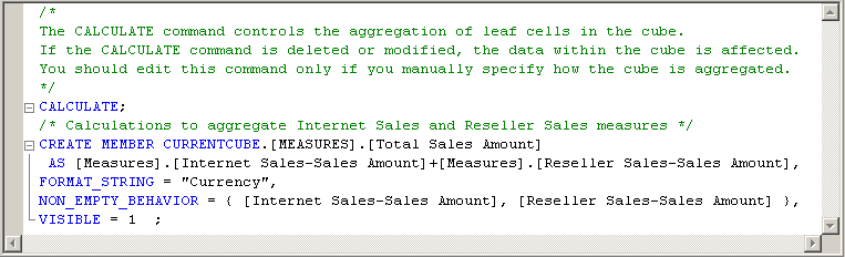 Script nel riquadro Espressioni di calcolo