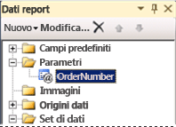 Il nuovo parametro viene aggiunto al riquadro dei dati del report