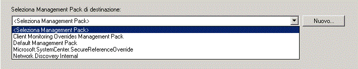Menu a discesa per la selezione del Management Pack