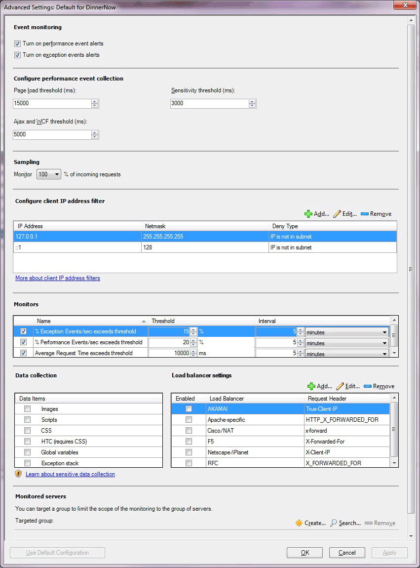 Impostazioni avanzate lato client