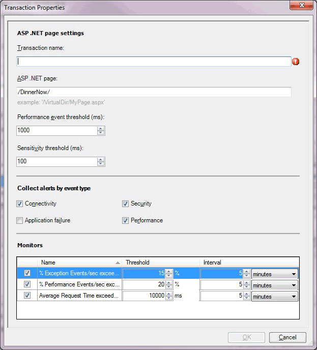 Pagina Web ASP.NET relativa alle proprietà delle transazioni lato server