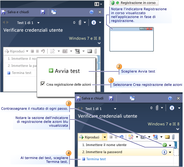 Creazione di una registrazione delle azioni in Test Runner