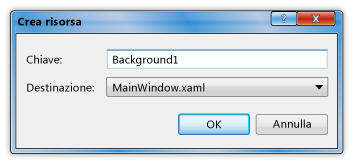 Finestra di dialogo Crea risorsa