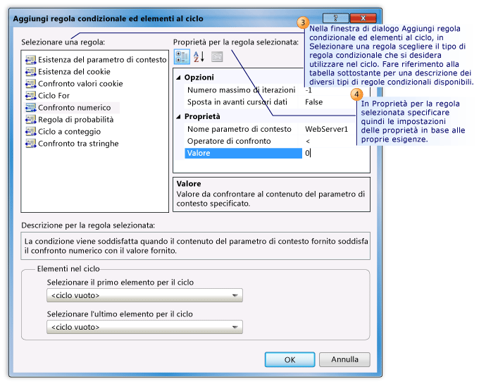 Aggiungere una regola condizionale e gli elementi a un ciclo
