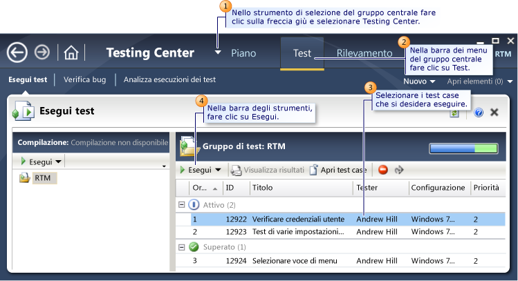 Selezione di un test da eseguire in Microsoft Test Manager