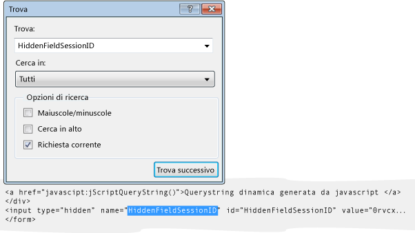Ricerca di HiddenFieldSessionID