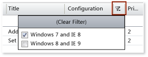 Ordinamento e filtro di punti di test in base alla configurazione