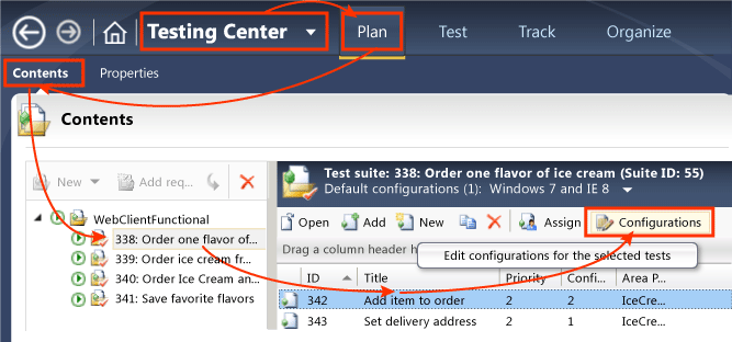 Apertura di configurazioni di test per test case