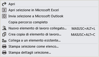 Menu di scelta rapida Elemento di lavoro di Team Explorer