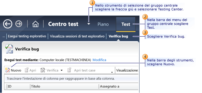 Invio di un bug in Microsoft Test Manager