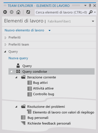 Elenco Query Team MSF Agile in Team Explorer