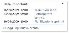 Importare Web part di eventi