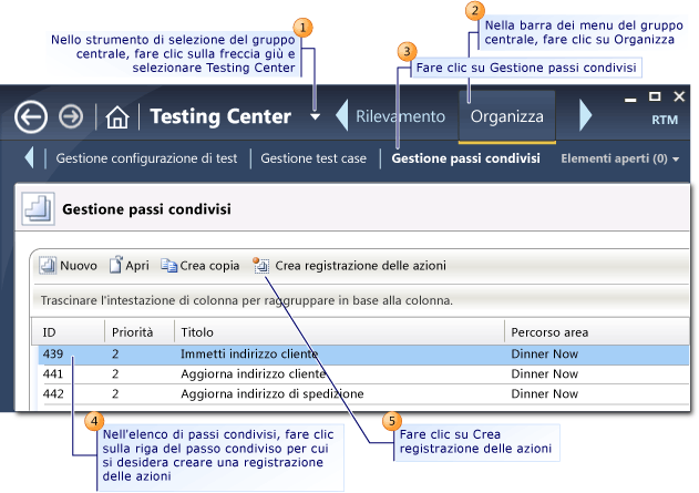 Creare una registrazione delle azioni per un passo condiviso