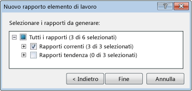 Finestra di dialogo Nuovo rapporto elemento di lavoro iniziale