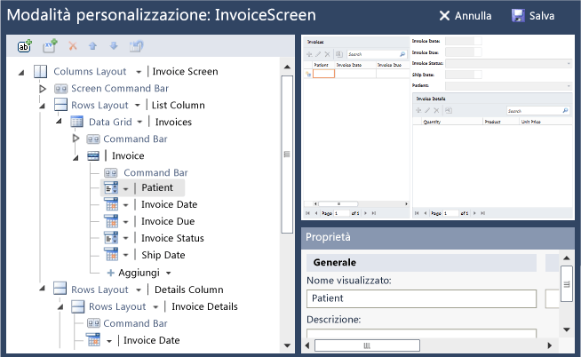 La schermata Invoice personalizzata