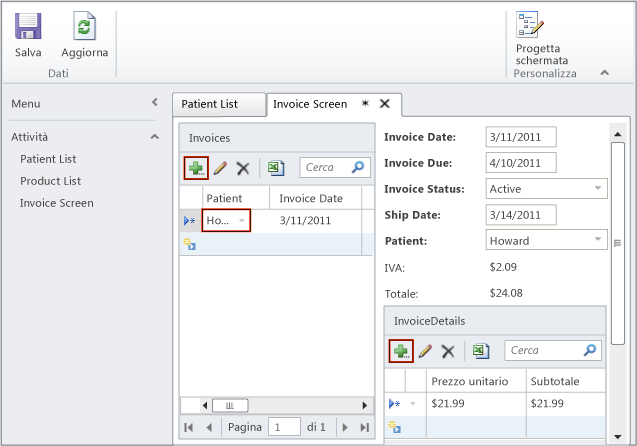 La schermata Invoice aggiornata