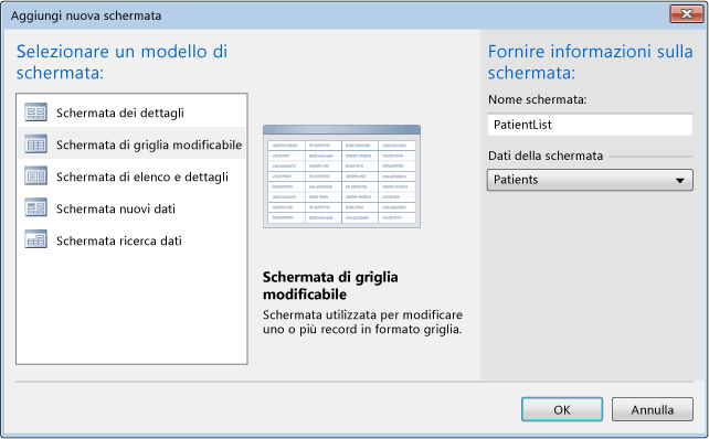 Definizione della schermata PatientList