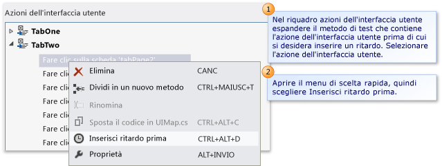 Inserimento di un ritardo prima di un'azione dell'interfaccia utente