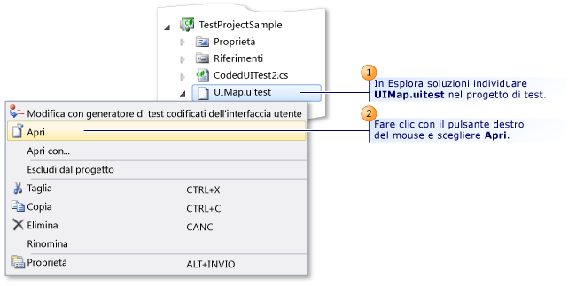 Modifica del menu di scelta rapida con il generatore di test codificati dell'interfaccia utente.