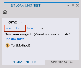 Esplora unit test - esegui unit test