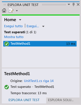 Esplora unit test - test completato