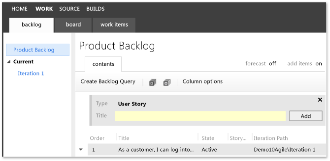 Accedere alla pagina del backlog del prodotto