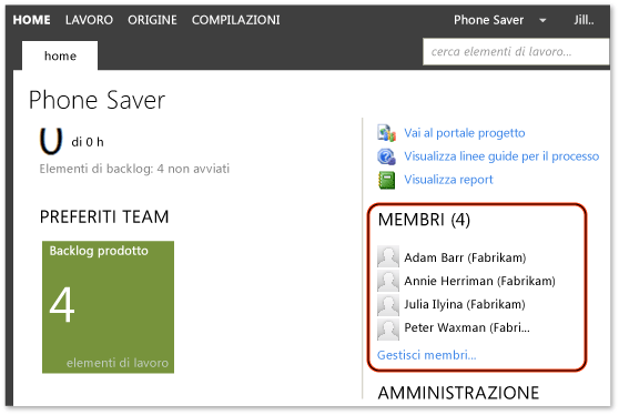 Home page di esempio per un team