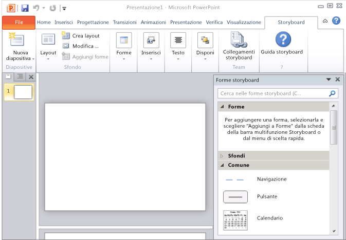 Pagina iniziale Storyboard di PowerPoint