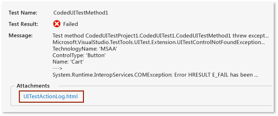 Risultati e collegamenti di output del test codificato dell'interfaccia utente