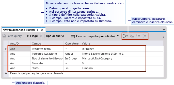 Query elenco semplice (Team Explorer)