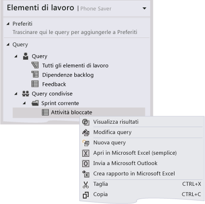 Visualizzare una query condivisa (Team Explorer)