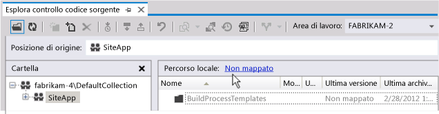 Progetto team del portale non ancora mappato in un'area di lavoro