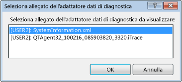 Finestra di dialogo Seleziona allegato dell'adattatore dati di diagnostica