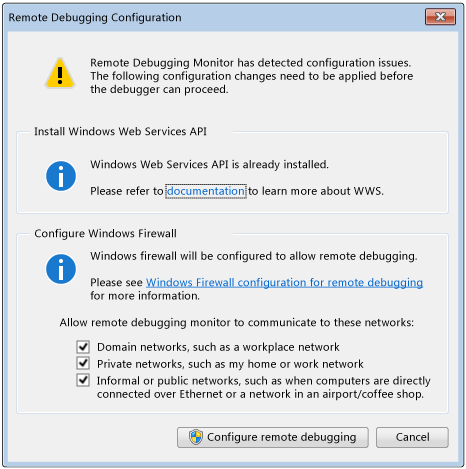 Remote Debugging Configuration dialog