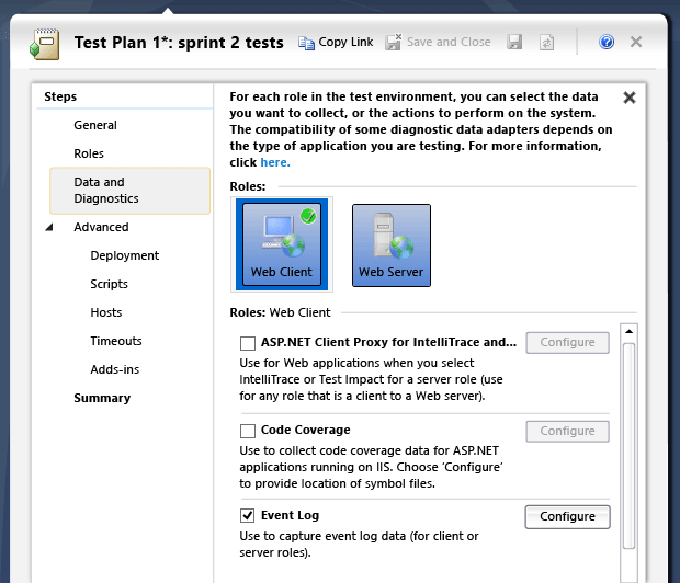 Select diagnostics for each machine role