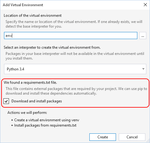 Create virtual environment with requirements.txt