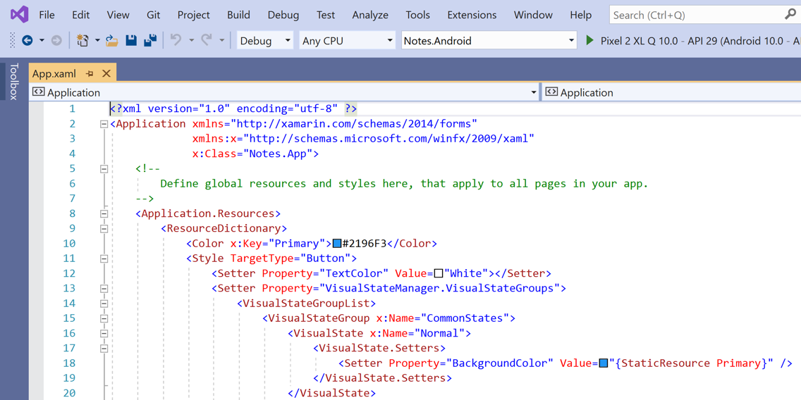 Aprire App.xaml