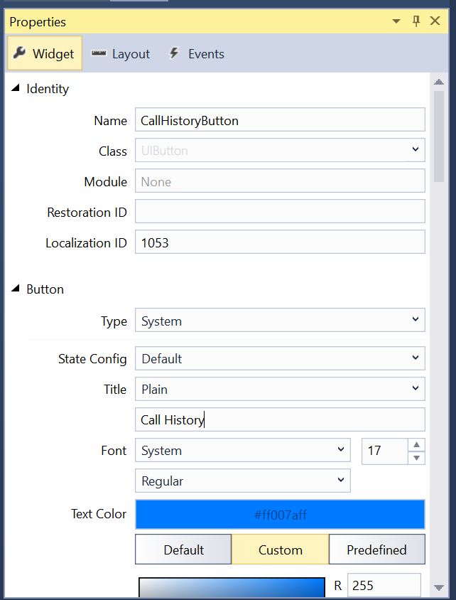 Modificare il nome del pulsante in CallHistoryButton e il titolo in Cronologia chiamate