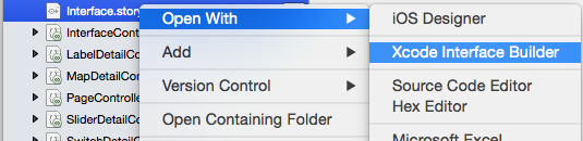 Aprire Interface.storyboard in Xcode Interface Builder
