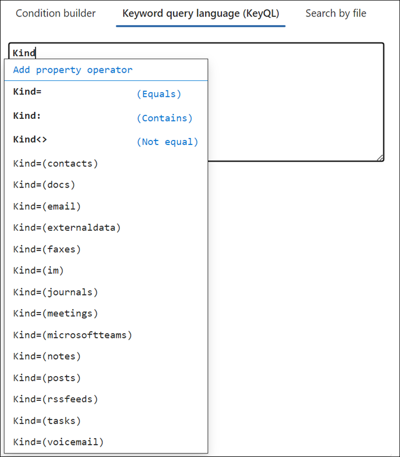 L'editor KeyQL suggerisce i valori per alcune proprietà